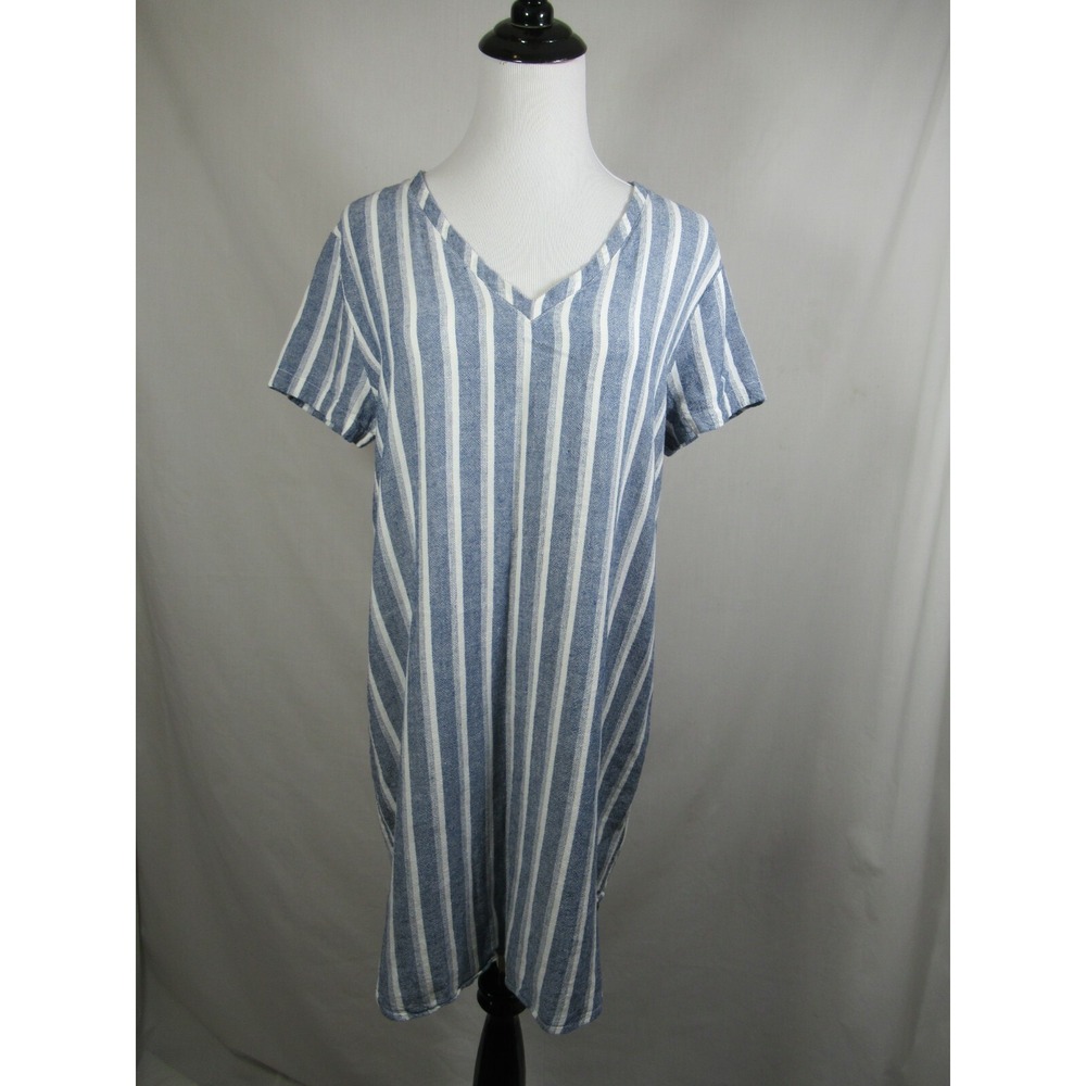 Anthropologie Cloth & Stone Linen Blend Shirt Dress Women Medium Blue Relaxed